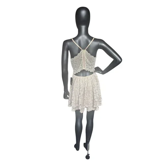 Nude/Gold Sparkle Lace Mini Party/Cocktail Dress - Windsor - Picture 7 of 10